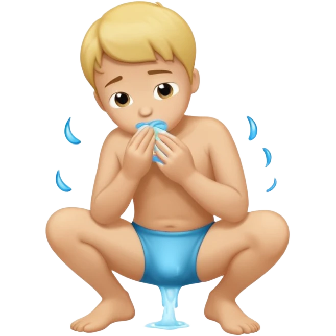 A  boy squating down peeing on his wet stinky poopy underwear farting and pats his butt emoji
