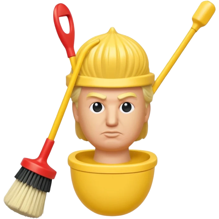a toilet brush in the shape of donald trump emoji
