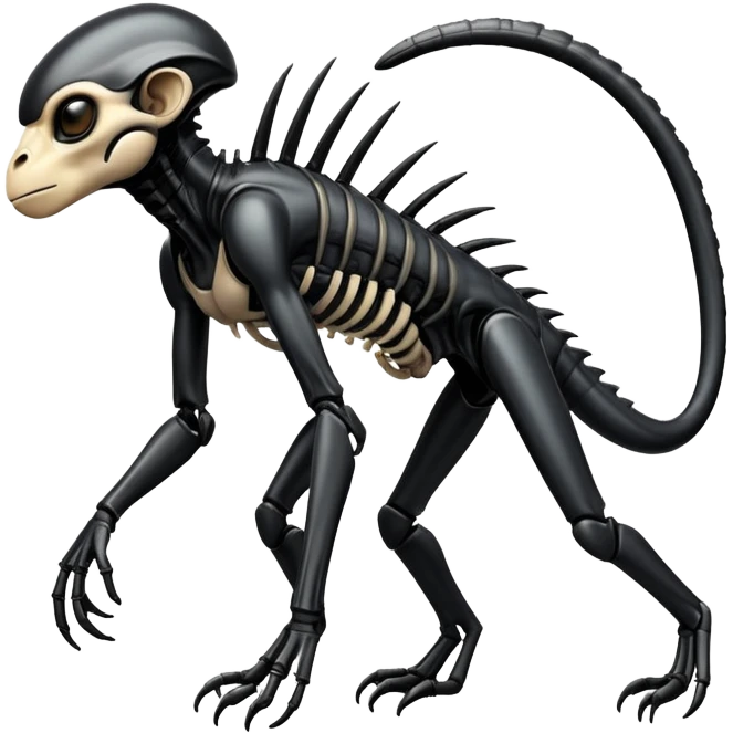 A monkey with Xenomorph features, elongated head, black exoskeleton, and biomechanical appearance emoji