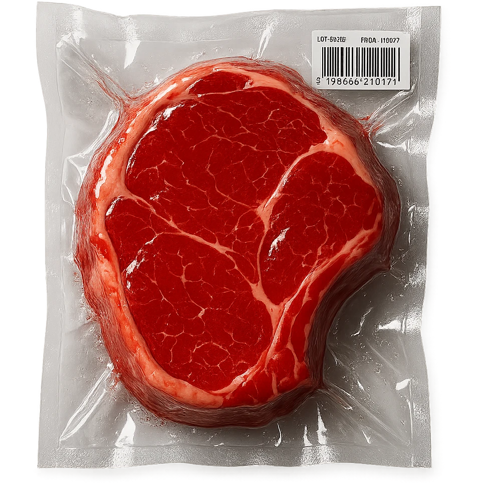 shiny steak, extra glossy and puffy, vacuum-sealed style emoji