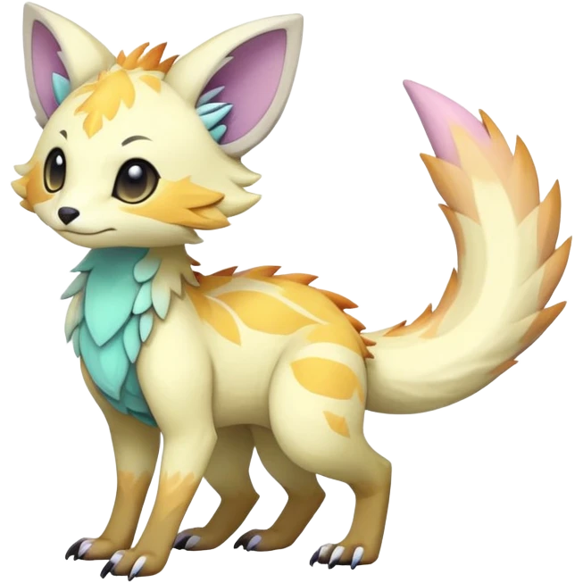 Rare realistic exotic pastel cute epic pretty beautiful handsome gorgeous aesthetic colorful vibrant Vernid-Trico-species-Fakemon-creature by LiLaiRa, 4 legs, 1 tail, random markings, (full body) emoji