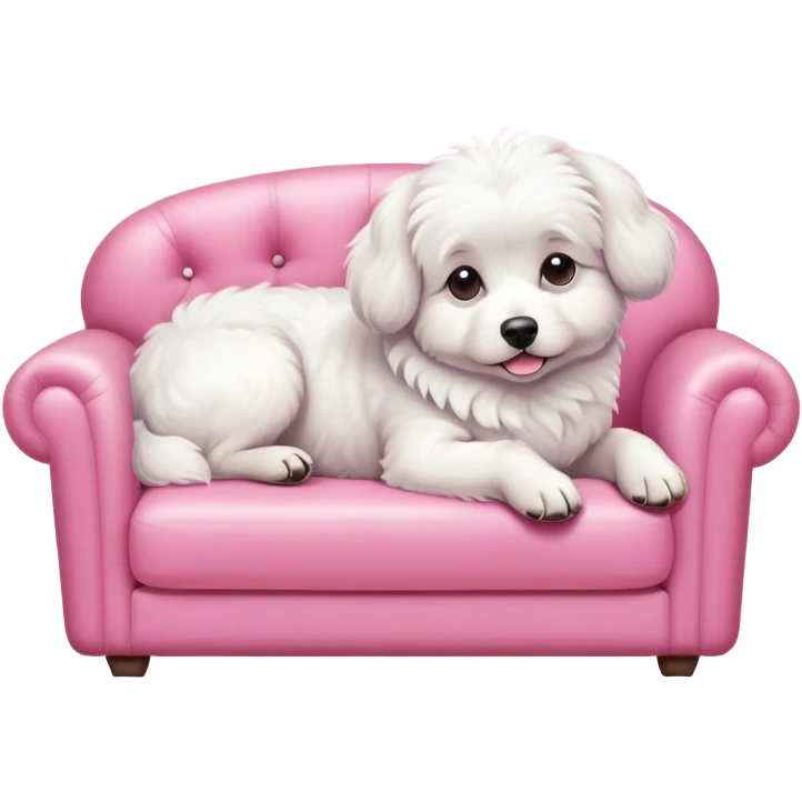 white dog lays on sofa pink  emoji