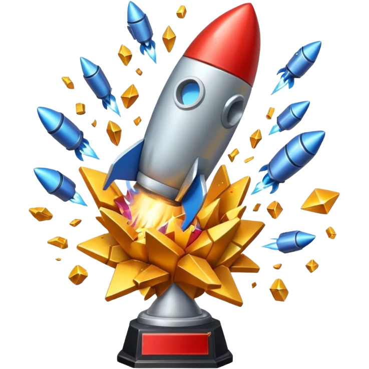 Rocket exploding into a trophy emoji