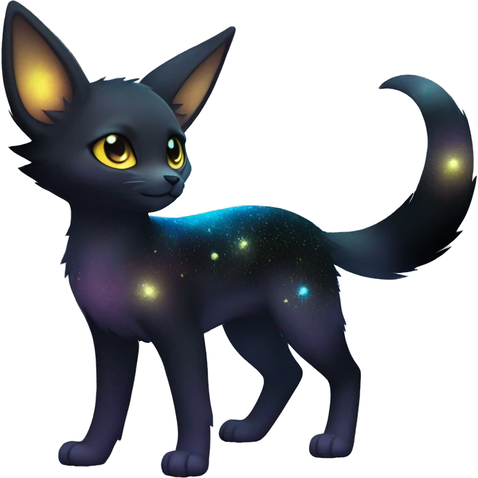Shiny Sparkly Nebula-gradient-colored Galaxy Umbreon-Litten full body emoji