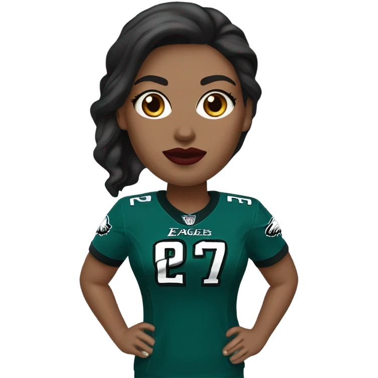  White skin female dark hair red lips wearing Philadelphia Eagles jersey emoji
