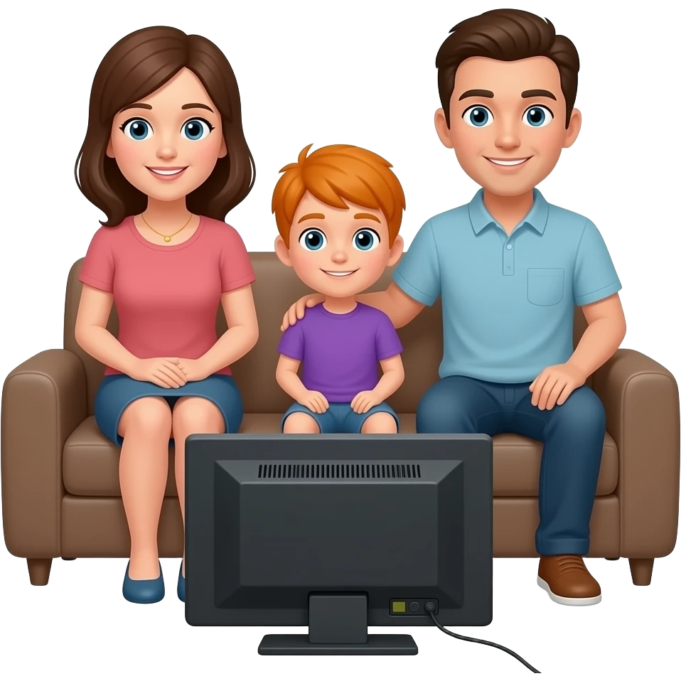 Jingle bells Two Adults one orange hair boy purple shirt shorts there watching tv in the living room emoji