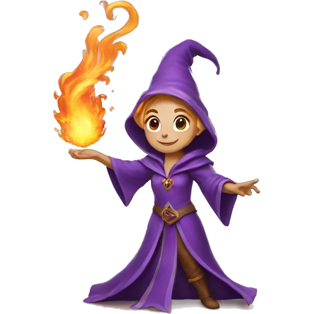 female elf wizard wearing purple robes casts fireball emoji