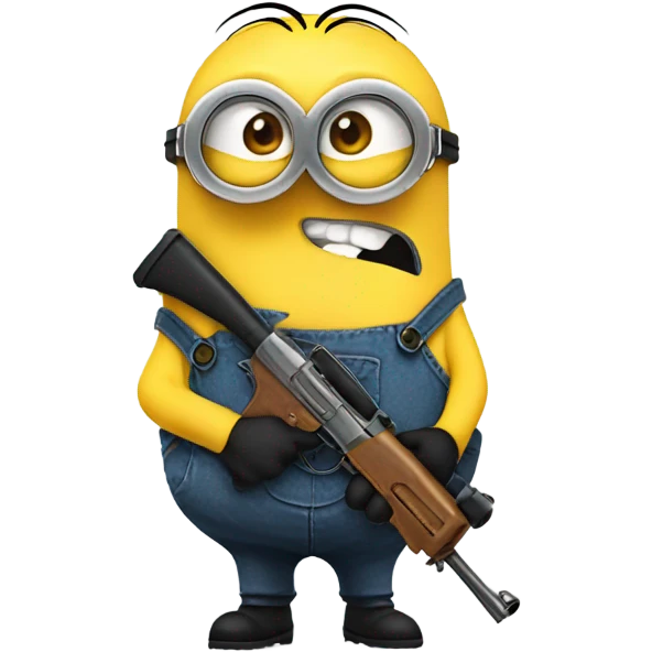 Minion with sunglasses and a gun emoji