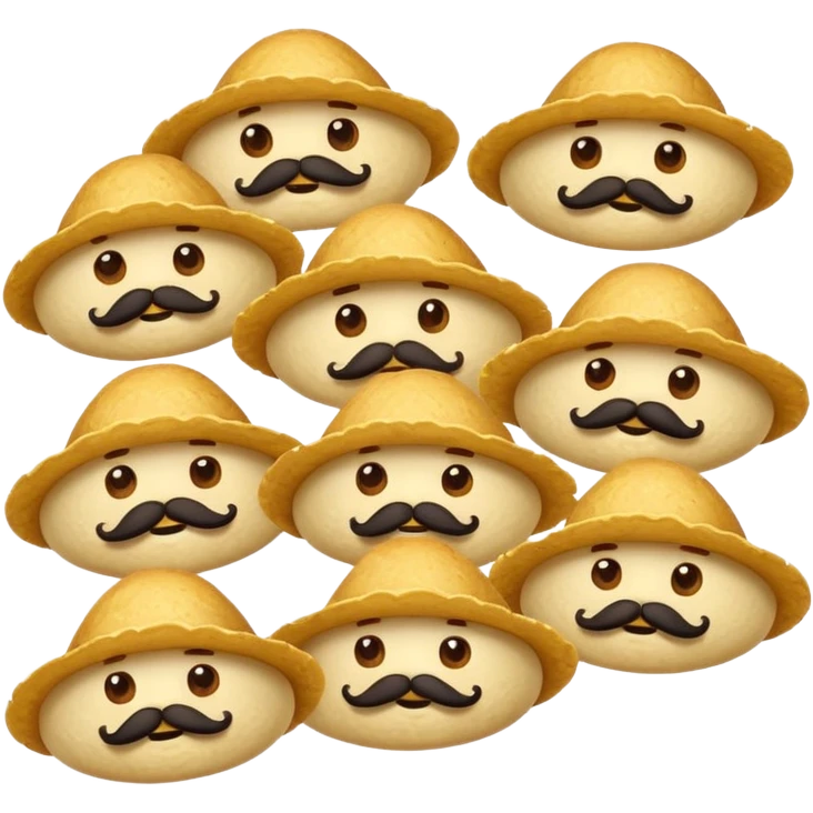a flock of flying tortillo with a  mustache, no handlebar corners on the mustache emoji