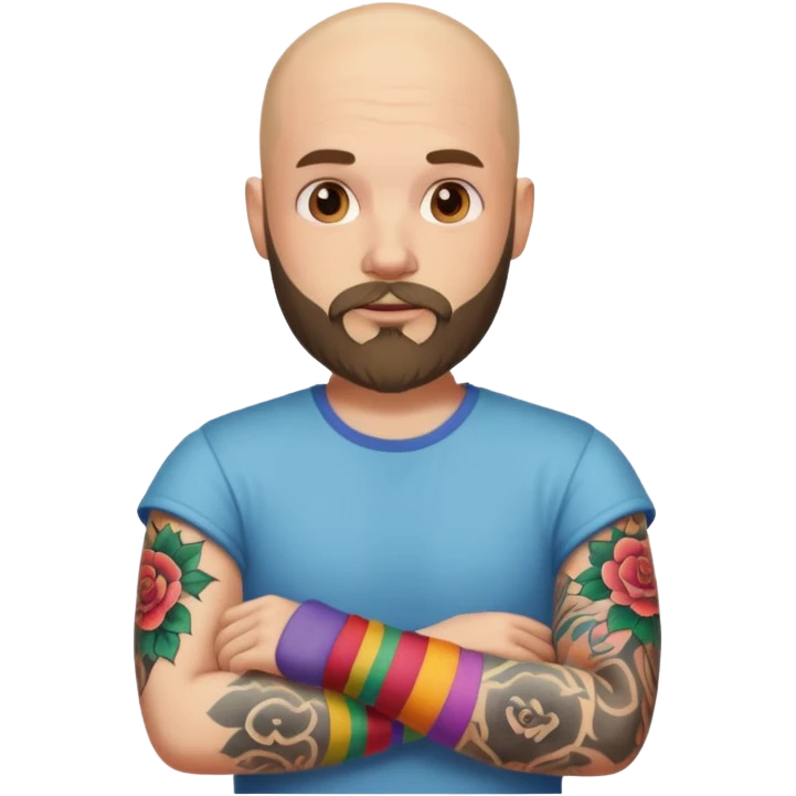 bald man with a beard and colorful sleeve tattoos emoji