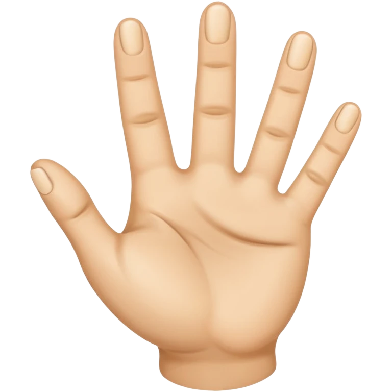 realistic emoji-style hand, all five fingers spread and pointing out at the viewer, similar to the Apple finger-pointing emoji, transparent background emoji