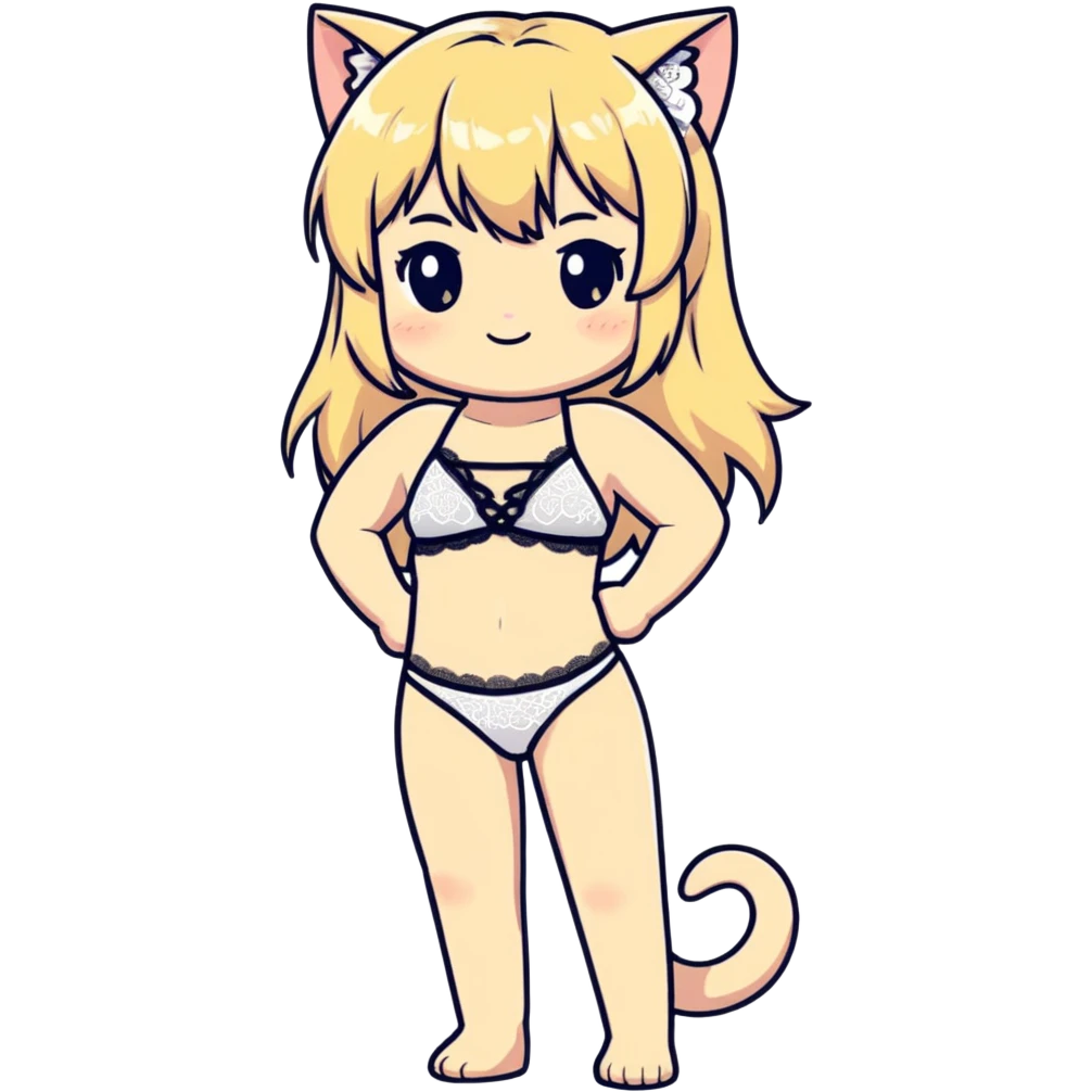 flirty petite blonde catgirl soft body long hair freckles shy lace white bikini tight waist wide hips deviantart emoji