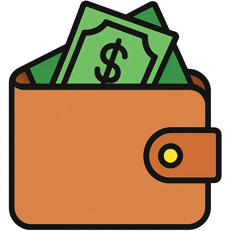 A leather wallet with a bit of cash sticking out, simple and recognizable emoji