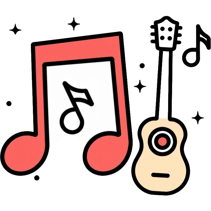 music icons with piano, guitar, and musical notes emoji