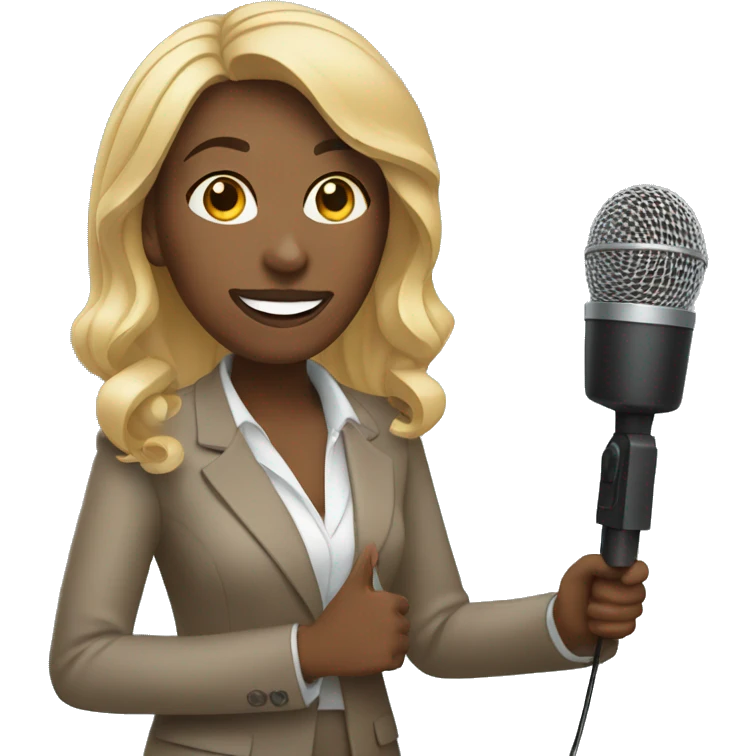 black woman news reporter with microphone emoji