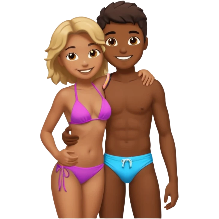 carmel baddie and tall darkskin boy hugging  emoji