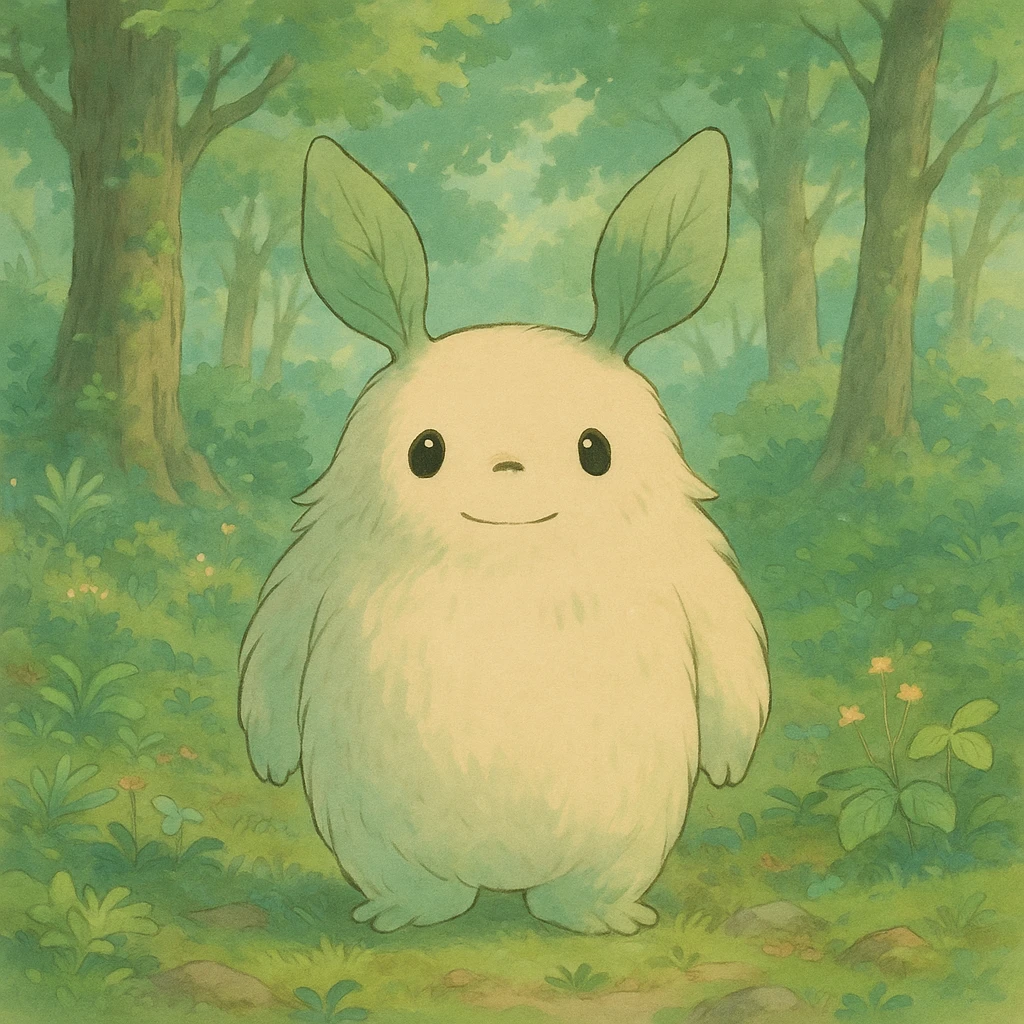 a whimsical forest spirit with soft colors and a gentle expression in Ghibli style emoji