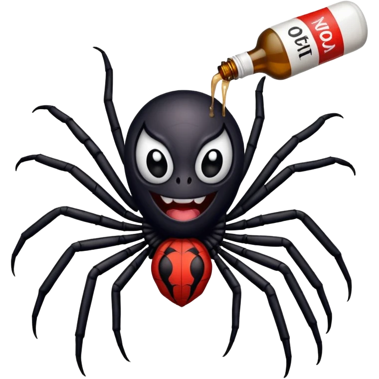 wesoły śmieszny pająk z butelka jadu i banerem witaj  emoji