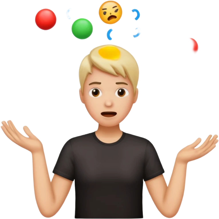 create an emoji of a gender neutral person juggling lots of work looking very stressed out emoji