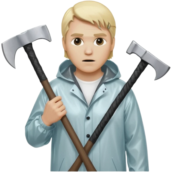 Американский психопат в прозрачном дождевике без капюшона с топором emoji