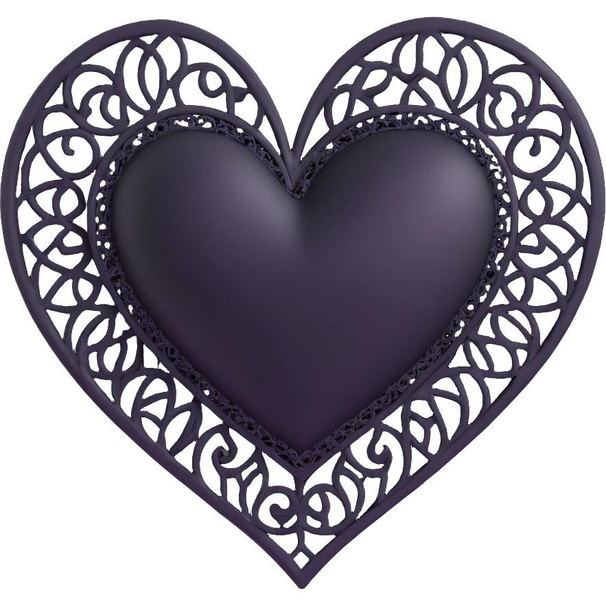 3D style black heart with gothic lace patterns, shiny and dramatic emoji