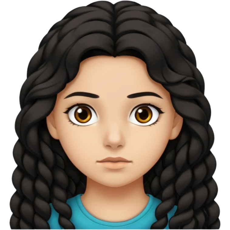 Quiero una adolescente  morena clara, con la mirada firme pestañas largas cabello largo negro y rizado que se vea rebelde y atractiva  emoji