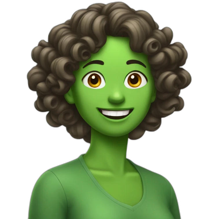 Una mujer de cabello rizado verde riendo emoji