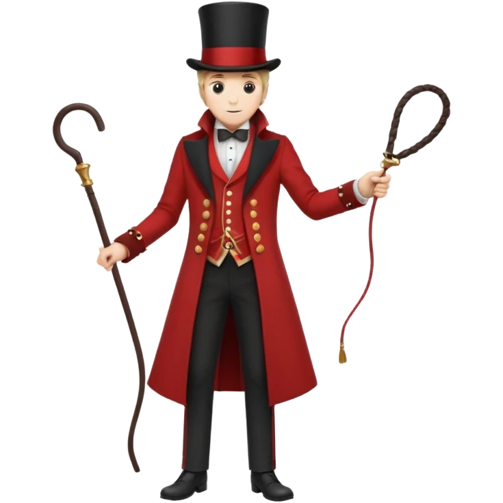 Ringmaster – Man in red coat and top hat, holding a whip or mic, full body emoji