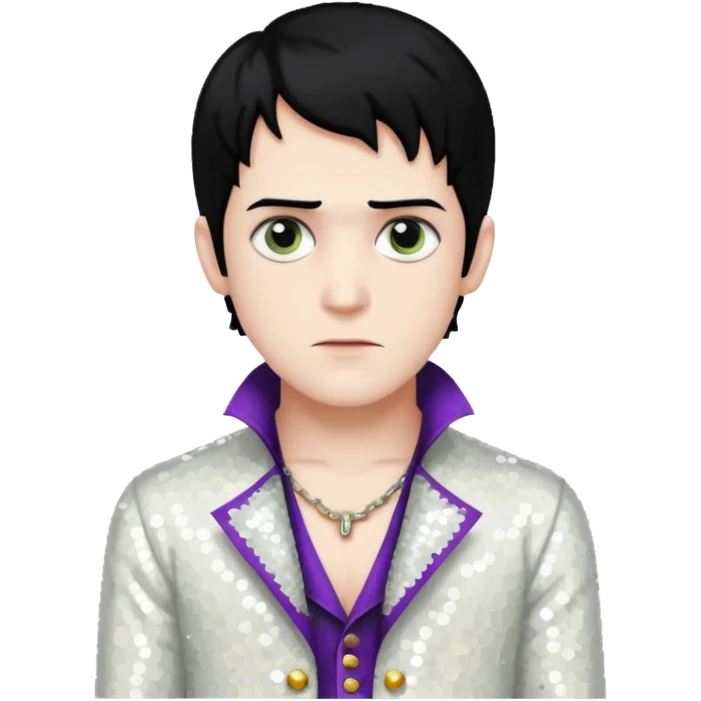 Victor Frankenstein with black hair, white sequin outfit emoji