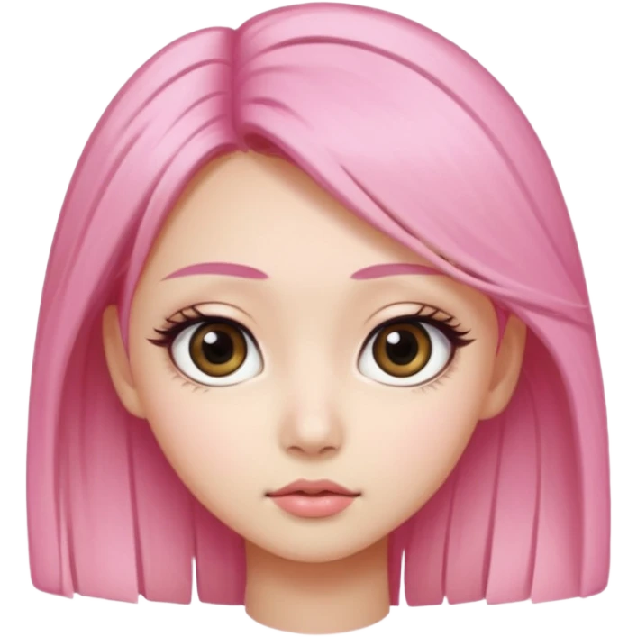 An Asian girl with pink-blonde hair, big eyes, thick eyebrows, and long eyelashes; only her head... emoji