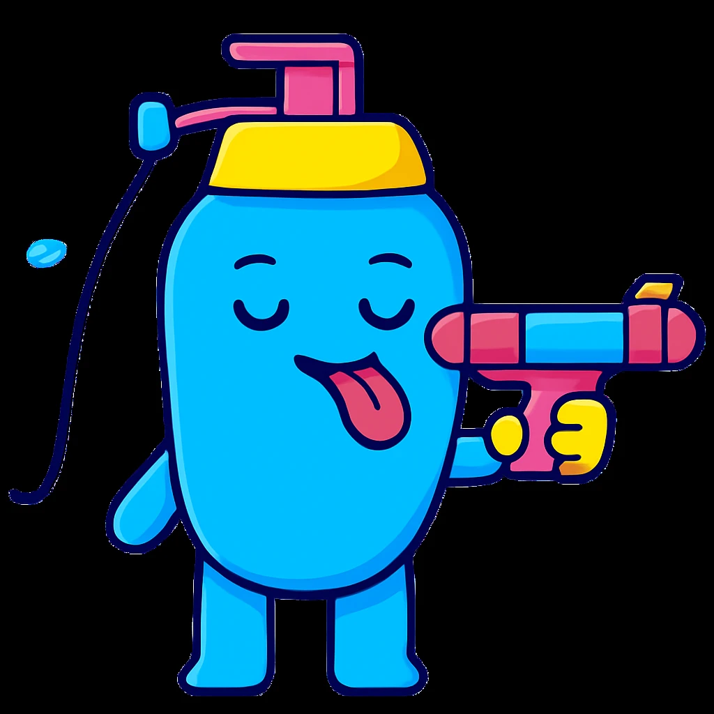 Edit the emoji so it is putting the water gun toward its tongue, keeping the bright and cartoonish style. emoji