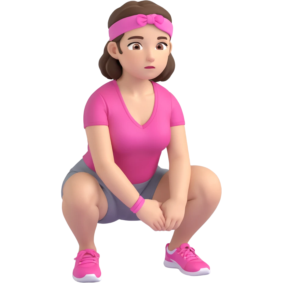 girly gym emoji with pink headband, brunette hair, doing a squat emoji