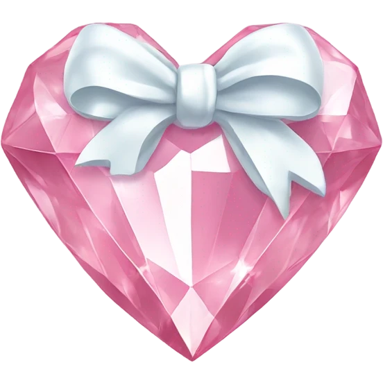 Pastel pink diamond crystal heart with white bow emoji