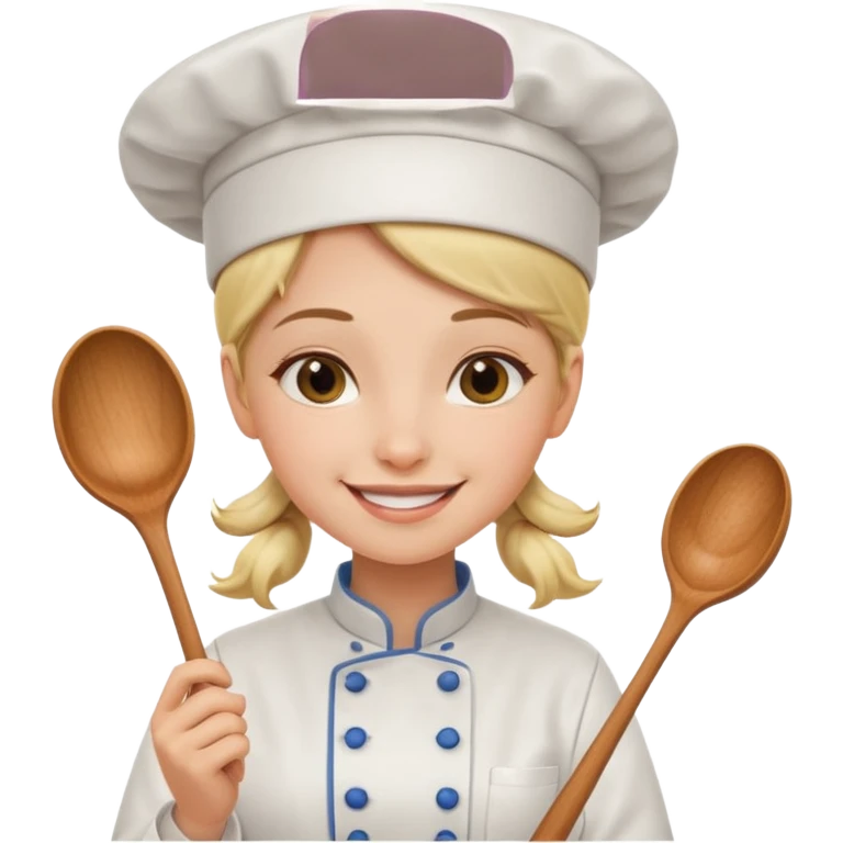 girl chef, smiling, holding a spoon emoji
