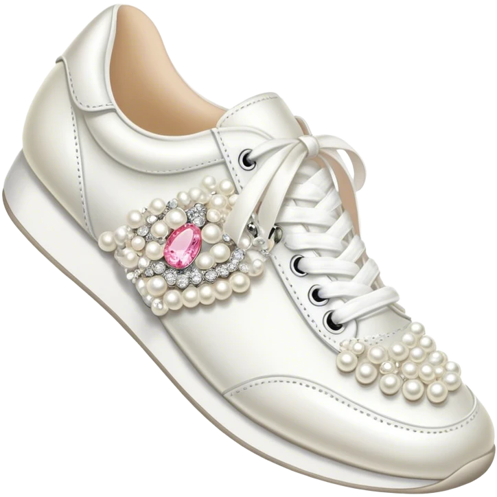 Pearl-encrusted Betsey Johnson white bridal tennis shoes emoji