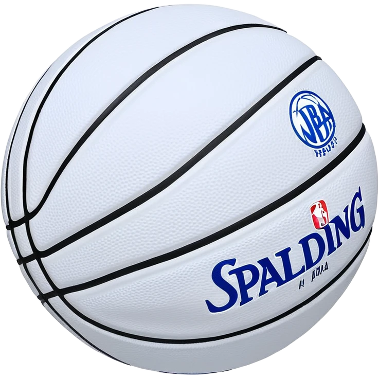 Minimalist blue and white Spalding basketball with NBA logo, blue with black lines, iOS emoji style emoji