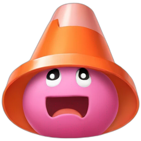 Kirby who ate a construction cone emoji