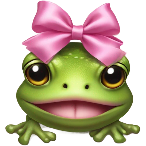 Frog  with pink satin bow on his head holding a small teddybear in his hands emoji