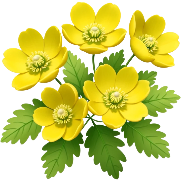 Yellow woodland anemone flowers with leafs emoji