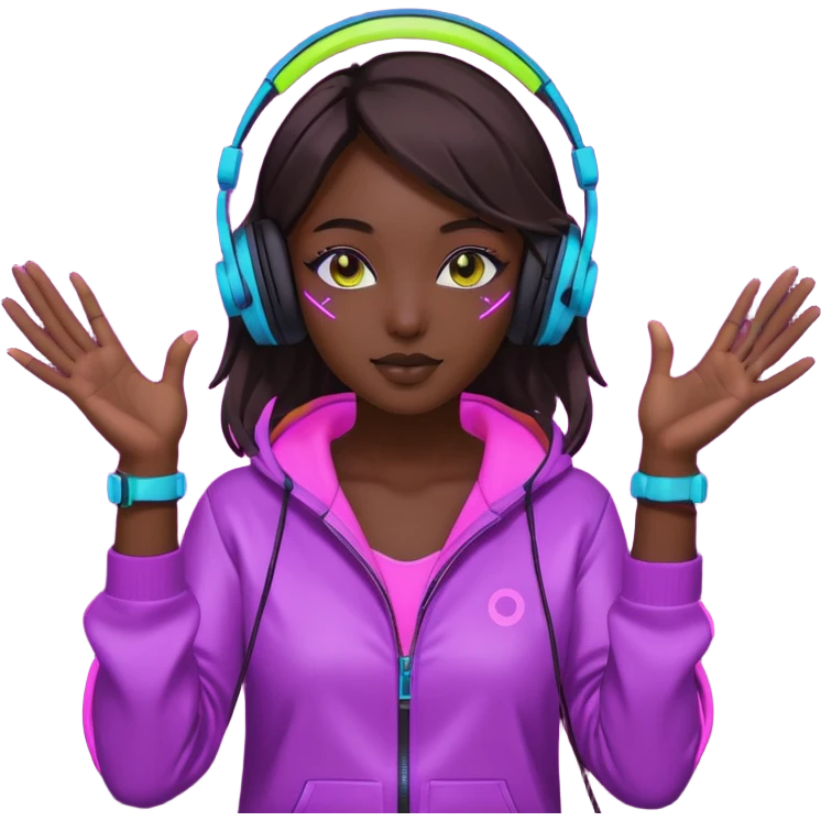 Korean Techno Dj girl with neon lights, dynamic pose emoji