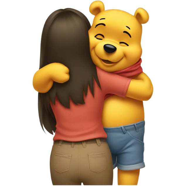 Winne the Pooh hugging brunette girl emoji