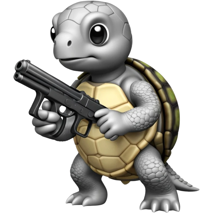 Turtle with gun in black and white colors only emoji