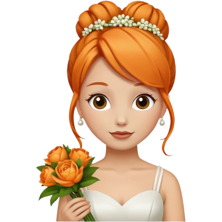 orange haired with bun bride with bouqet emoji