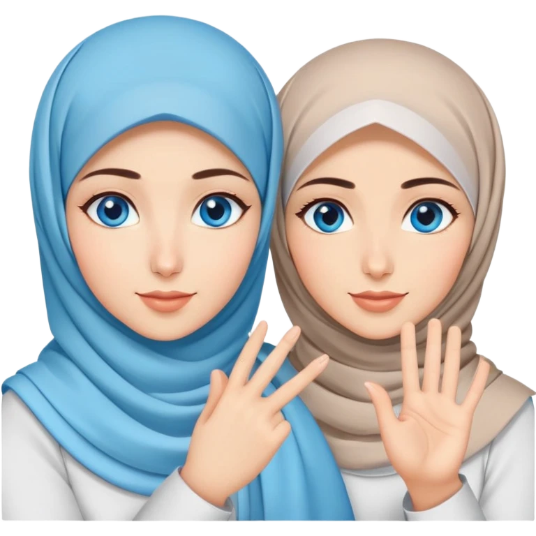 Turkish beautiful finish Konya two girls blue eyes with hijab and saying love with hand gesture emoji