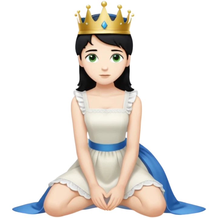 Prince woth crown, standing, black hair, blue eyes, and maid, blonde Hair, green eyes, white short sleveless dress, kneeling  emoji