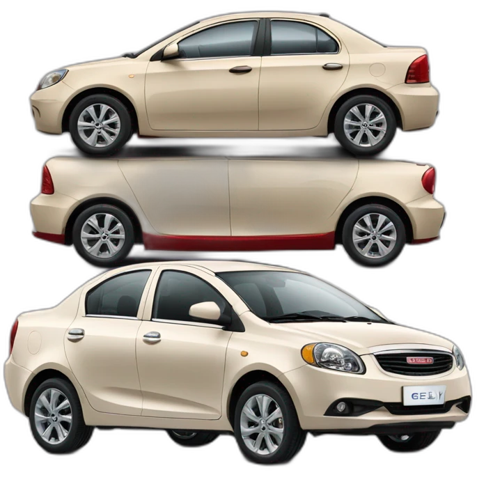 Car Geely CK in beige color next to Aveo in red color emoji