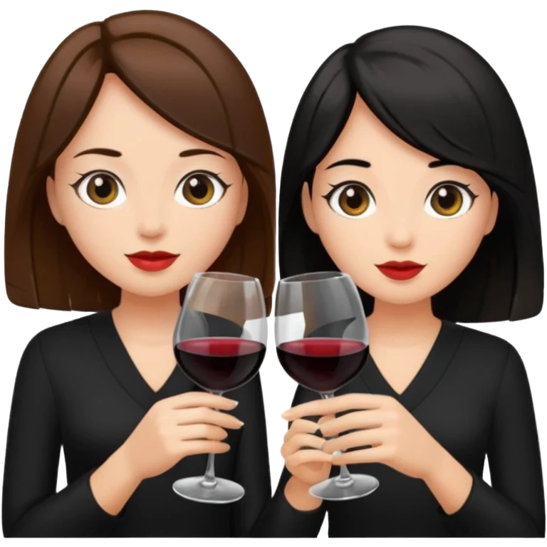 2 girls in black drinking wine with brown hair and black hair  emoji