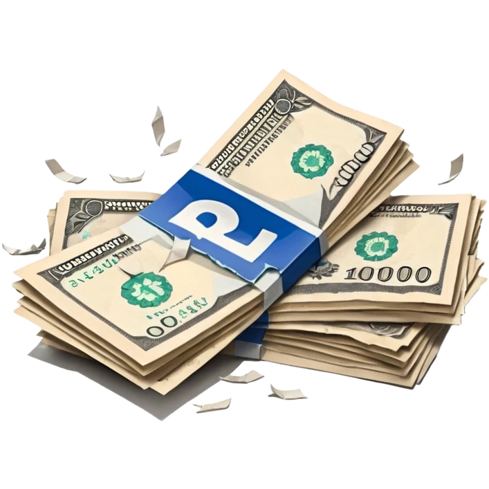 single stack of russian ruble notes blown into pieces because of explosion emoji