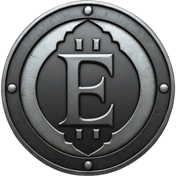 Minimal emoji, gothic metal coin made of black steel, engraved number f at the center, ancient industrial aesthetic, worn metal texture, no glow, no neon, flat emoji design, centered, transparent background emoji