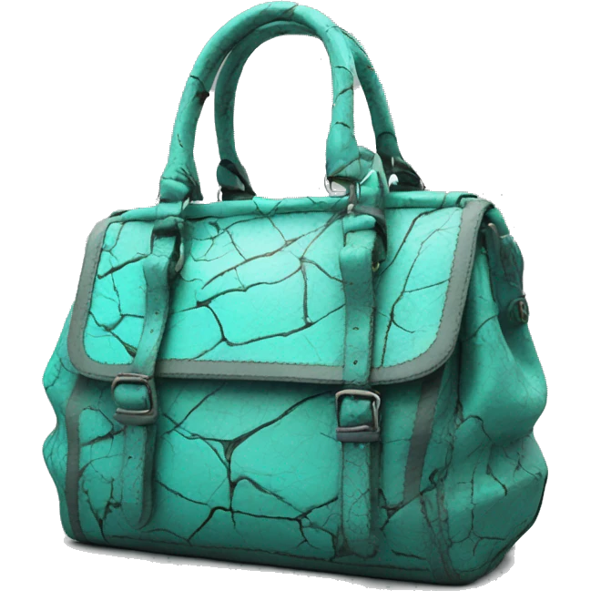 Realistic cracked turquoise pattern designer satchel purse. emoji